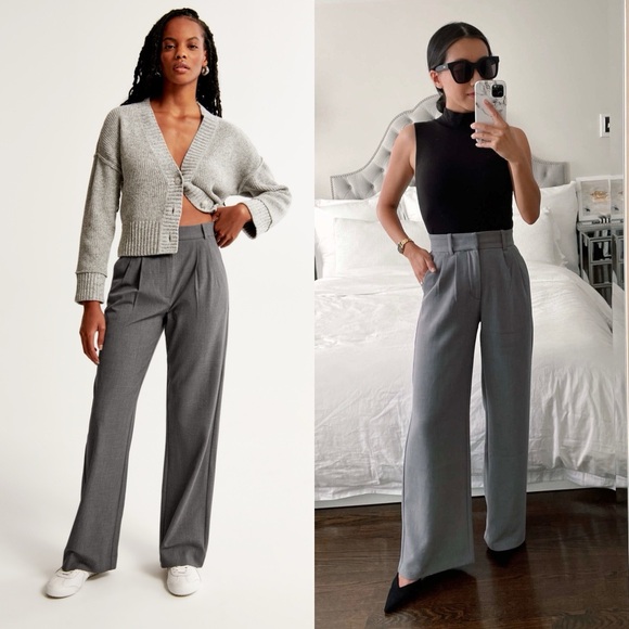 Abercrombie & Fitch Pants - Abercrombie A&F Sloane Tailored Wide Leg Dress Pant in Grey